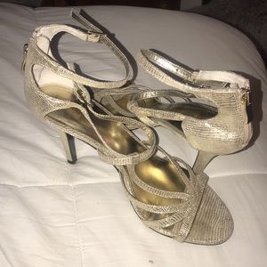 Gold strappy heels, 3in height!